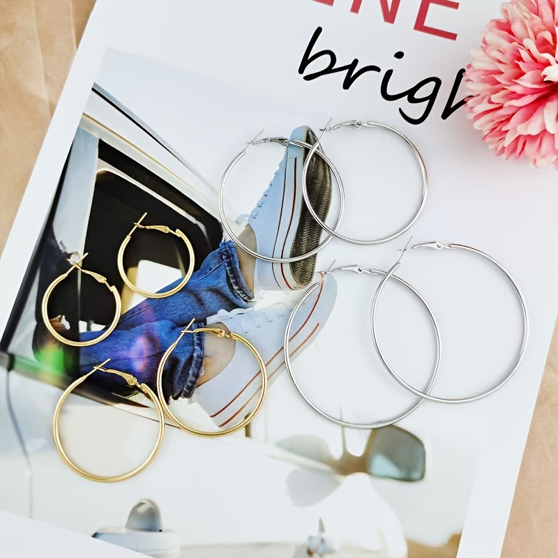 Metal Hoop Earrings Round Studs Various Sizes Classic